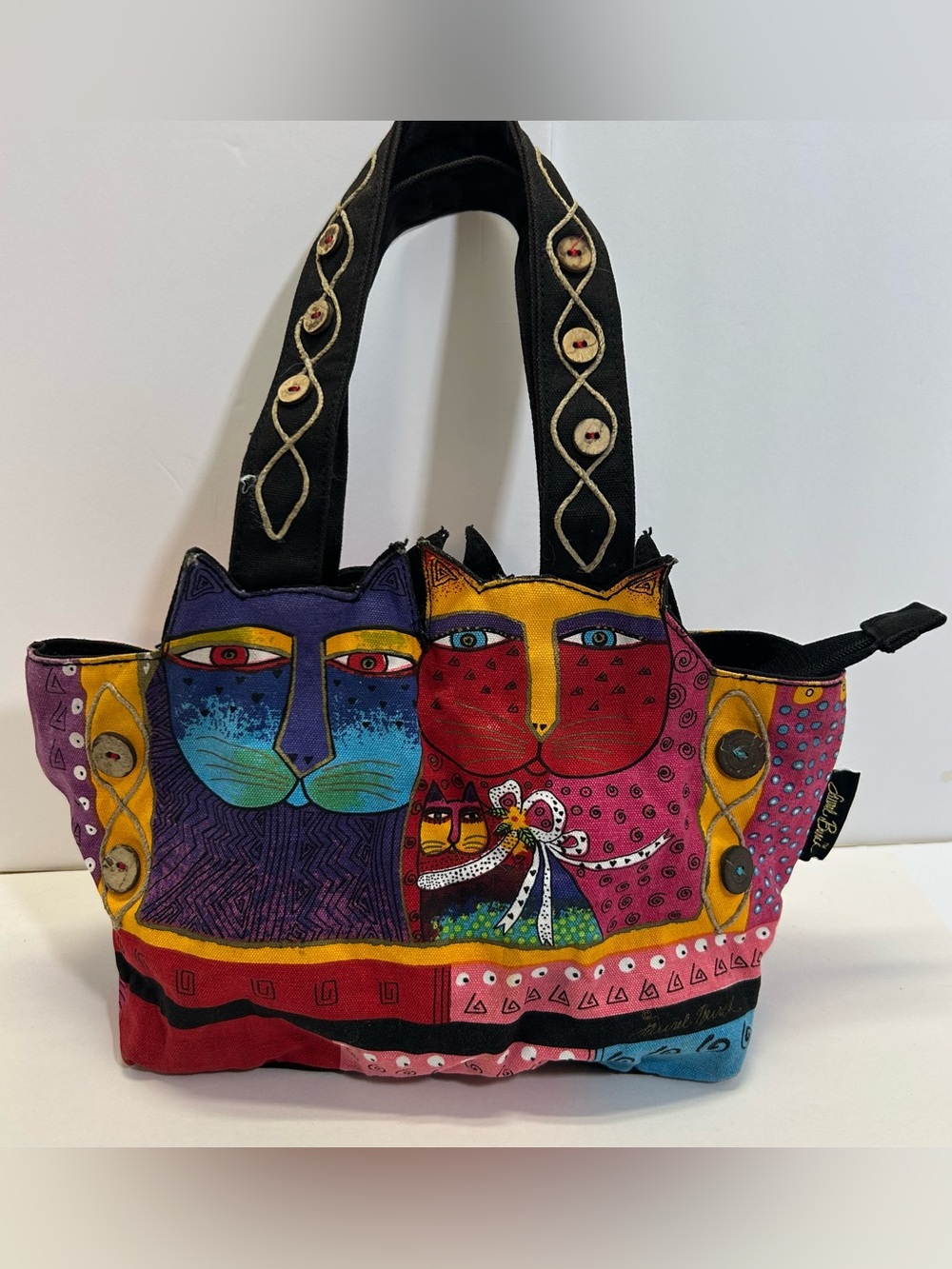 Laurel Burch Sun N Sand Cat Tote Bag Purse Cutout Canvas Multicolor